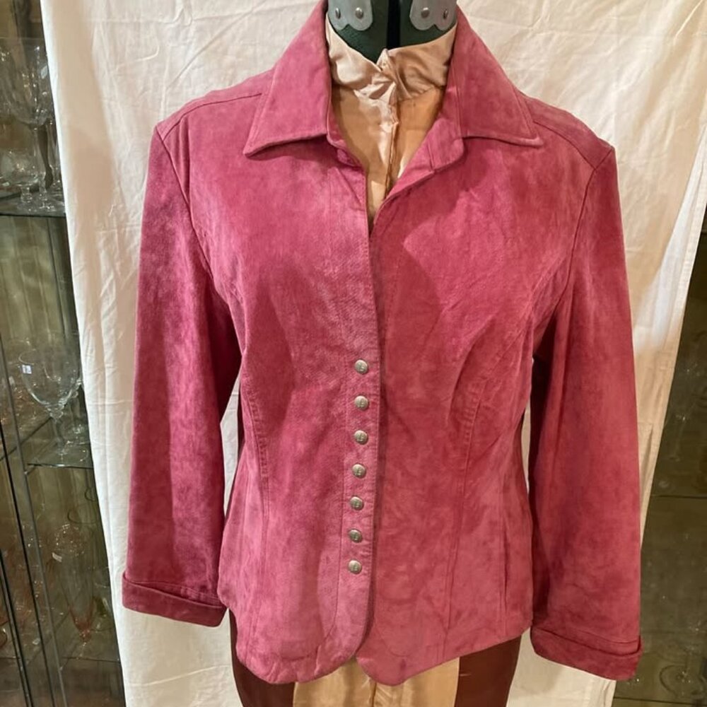 " LIVE A LITTLE " pink leather suede womens jacket sz Large